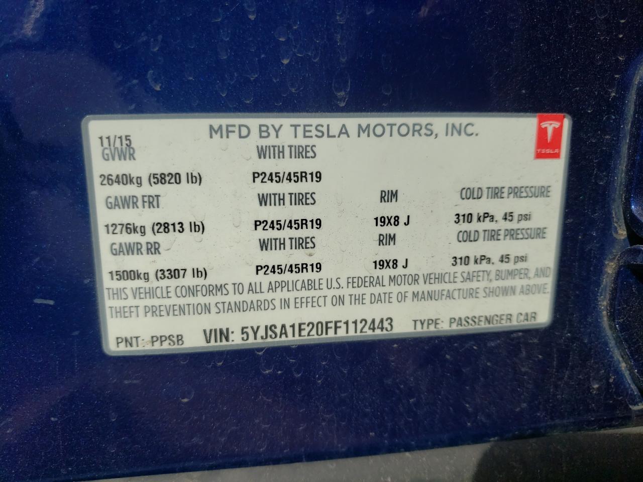 Photo 10 from auction – 2015 TESLA MODEL S with VIN 5YJSA1E20FF112443