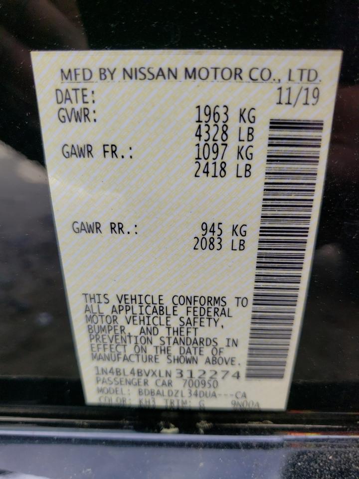 Photo 10 from auction – 2020 NISSAN ALTIMA S with VIN 1N4BL4BVXLN312274