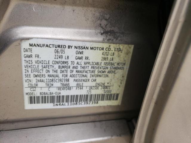 Photo 10 from auction – 2005 NISSAN ALTIMA S with VIN 1N4AL11D85C392398