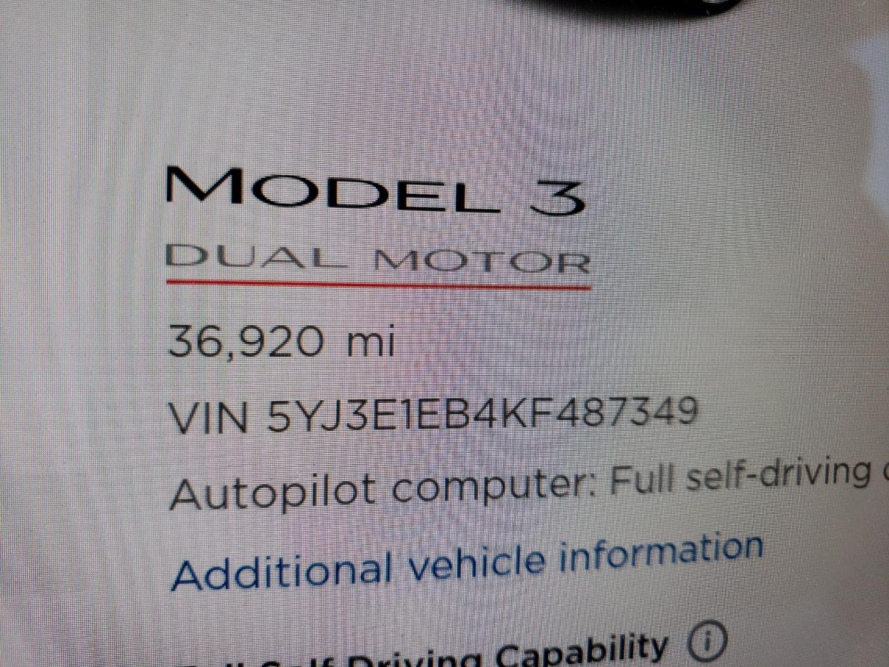 Photo 8 from auction – 2019 TESLA MODEL 3 with VIN 5YJ3E1EB4KF487349