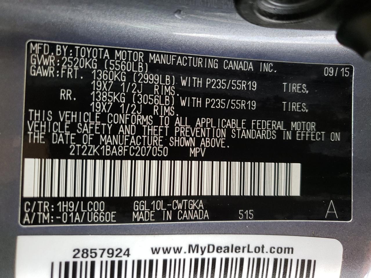 Фото 10 с аукциона – 2015 LEXUS RX 350 с VIN 2T2ZK1BA8FC207050
