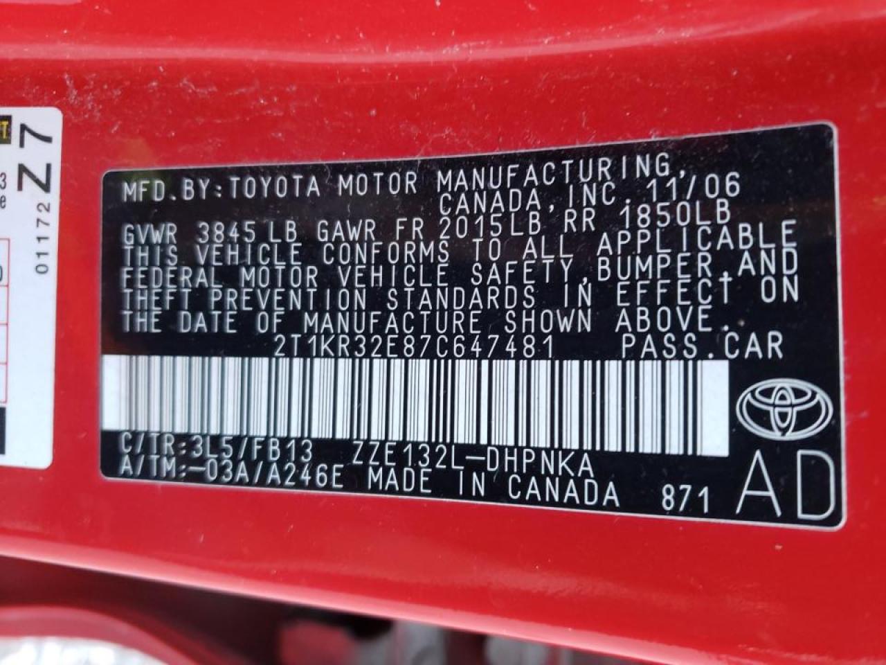 Photo 10 from auction – 2007 TOYOTA MATRIX with VIN 2T1KR32E87C647481