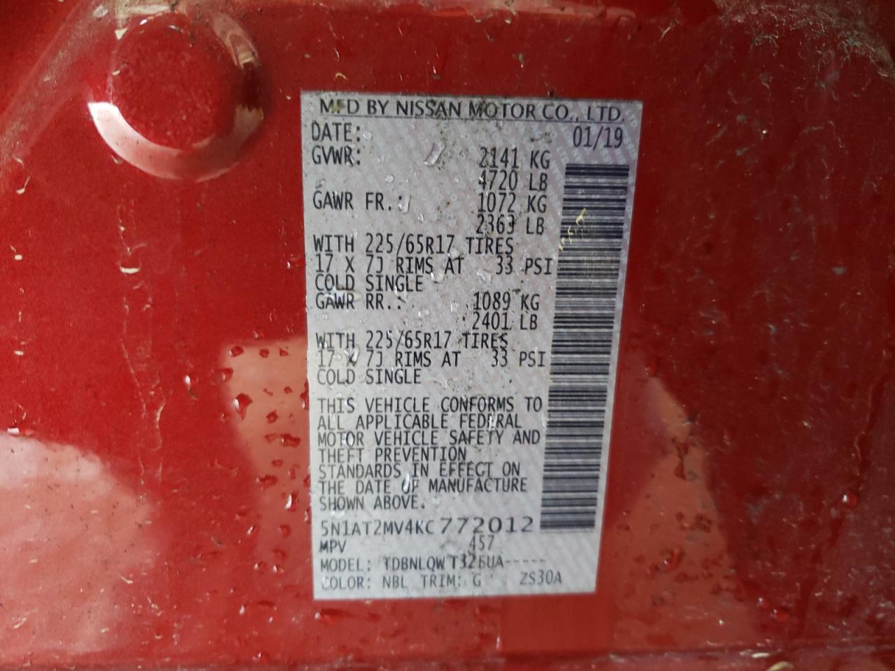 Photo 10 from auction – 2019 NISSAN ROGUE S with VIN 5N1AT2MV4KC772012