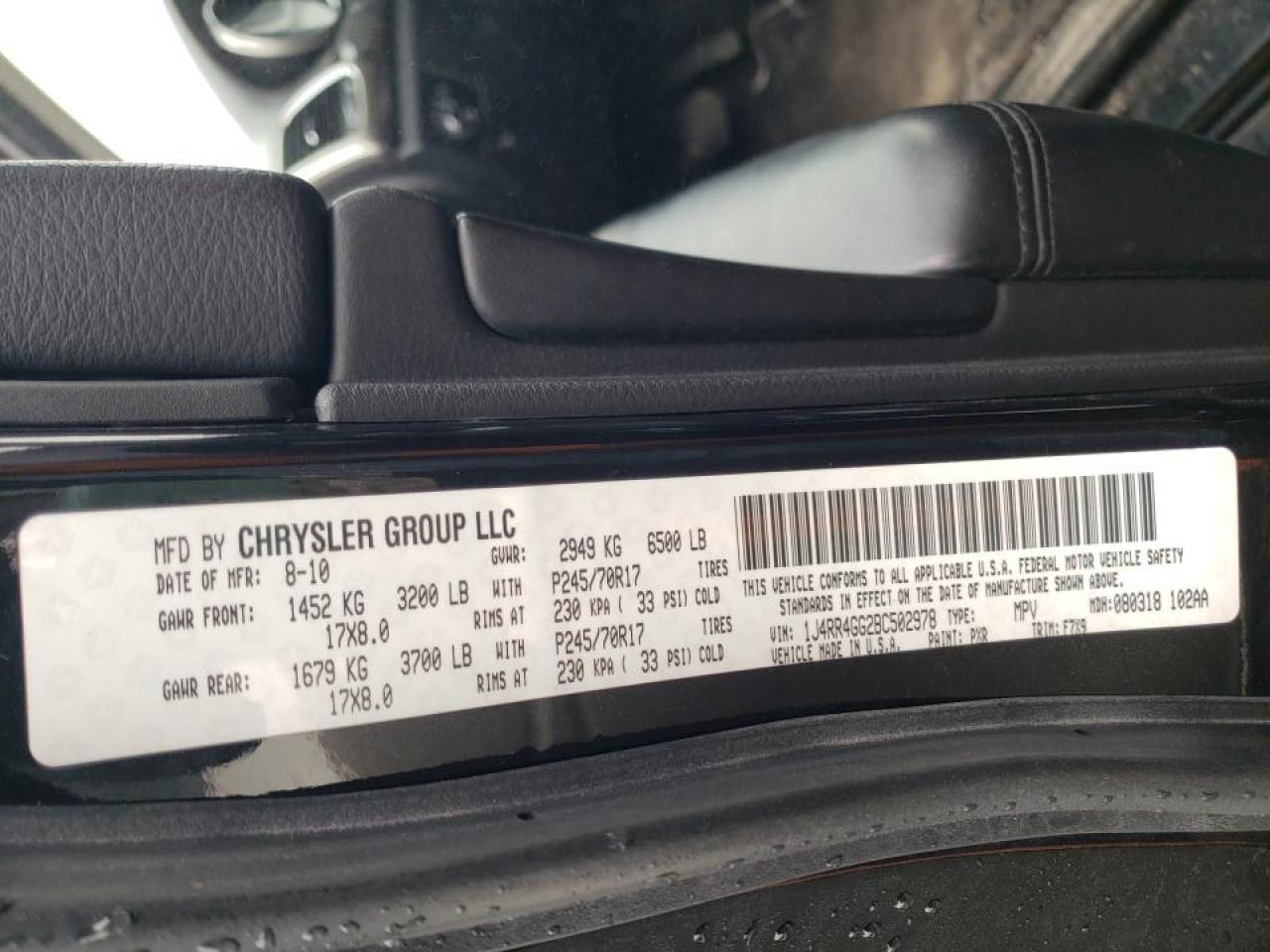 Photo 10 from auction – 2011 JEEP GRAND CHER with VIN 1J4RR4GG2BC502978