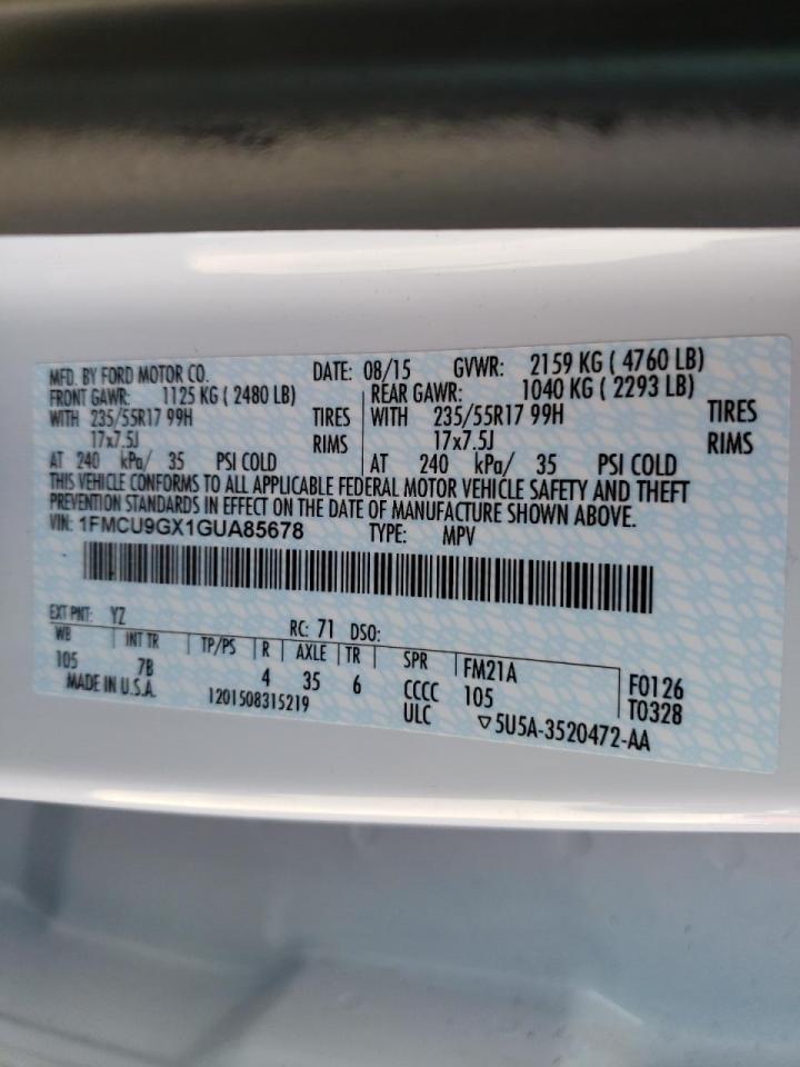 Photo 10 from auction – 2016 FORD ESCAPE SE with VIN 1FMCU9GX1GUA85678