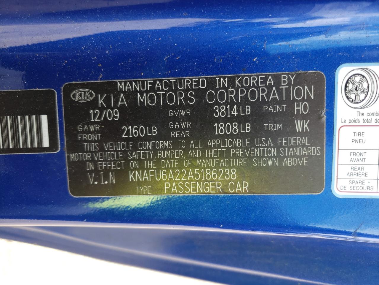 Photo 10 from auction – 2010 KIA FORTE EX with VIN KNAFU6A22A5186238