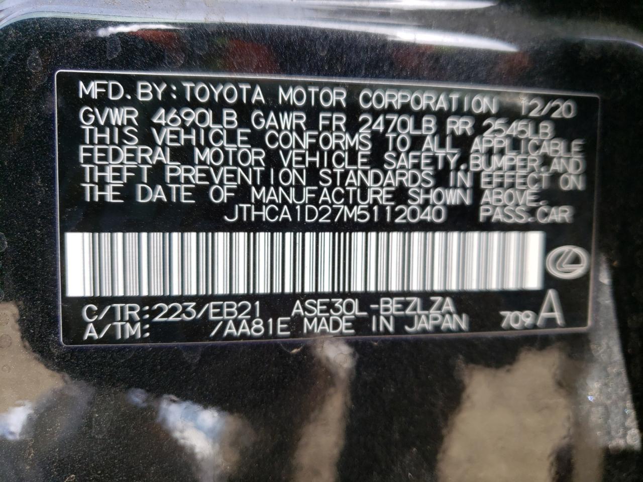 Photo 10 from auction – 2021 LEXUS IS 300 with VIN JTHCA1D27M5112040
