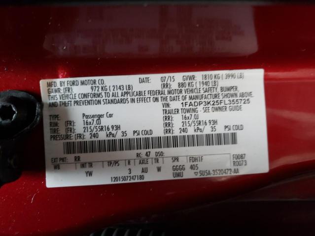 Photo 10 from auction – 2015 FORD FOCUS SE with VIN 1FADP3K25FL355725