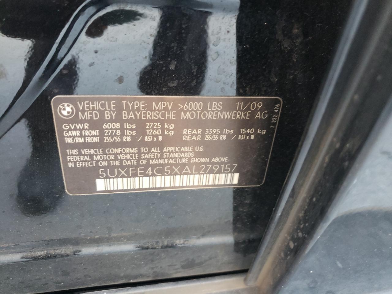 Photo 10 from auction – 2010 BMW X5 XDRIVE3 with VIN 5UXFE4C5XAL279157