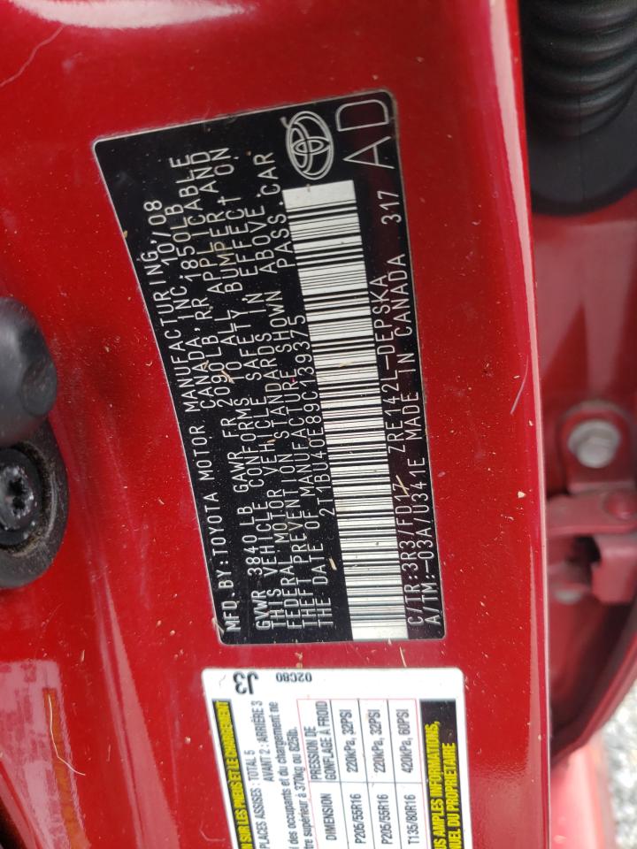 Photo 10 from auction – 2009 TOYOTA CORROLA with VIN 2T1BU40E89C139375