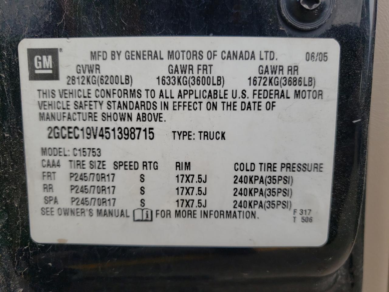 Photo 10 from auction – 2005 CHEVROLET SILVERADO with VIN 2GCEC19V451398715