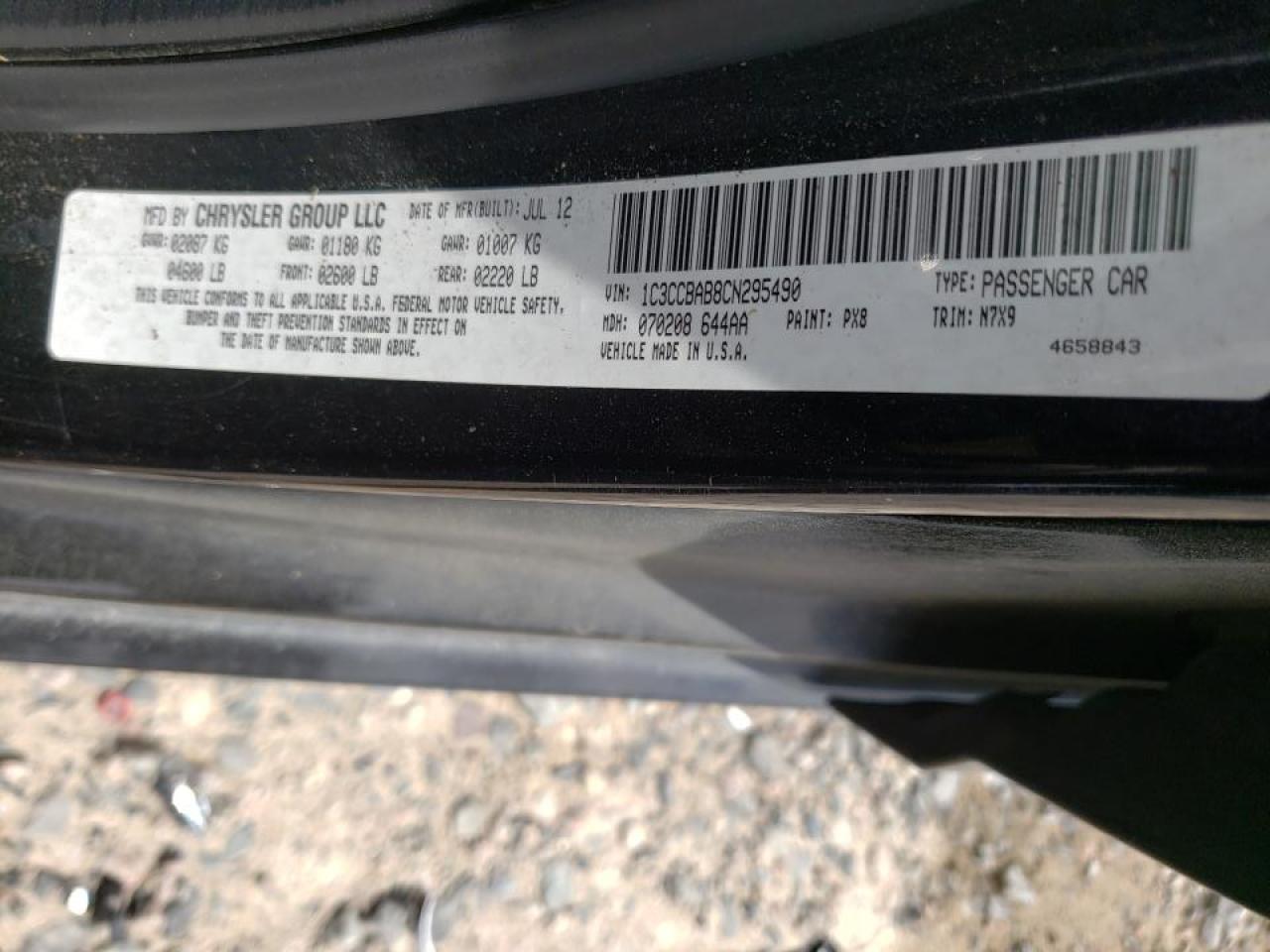 Photo 10 from auction – 2012 CHRYSLER 200 LX with VIN 1C3CCBAB8CN295490