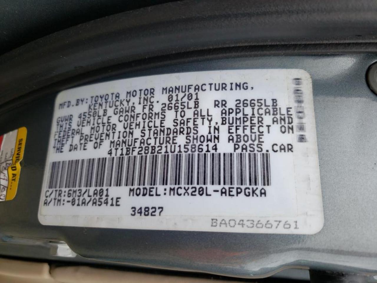 Photo 10 from auction – 2001 TOYOTA AVALON XL with VIN 4T1BF28B21U158614