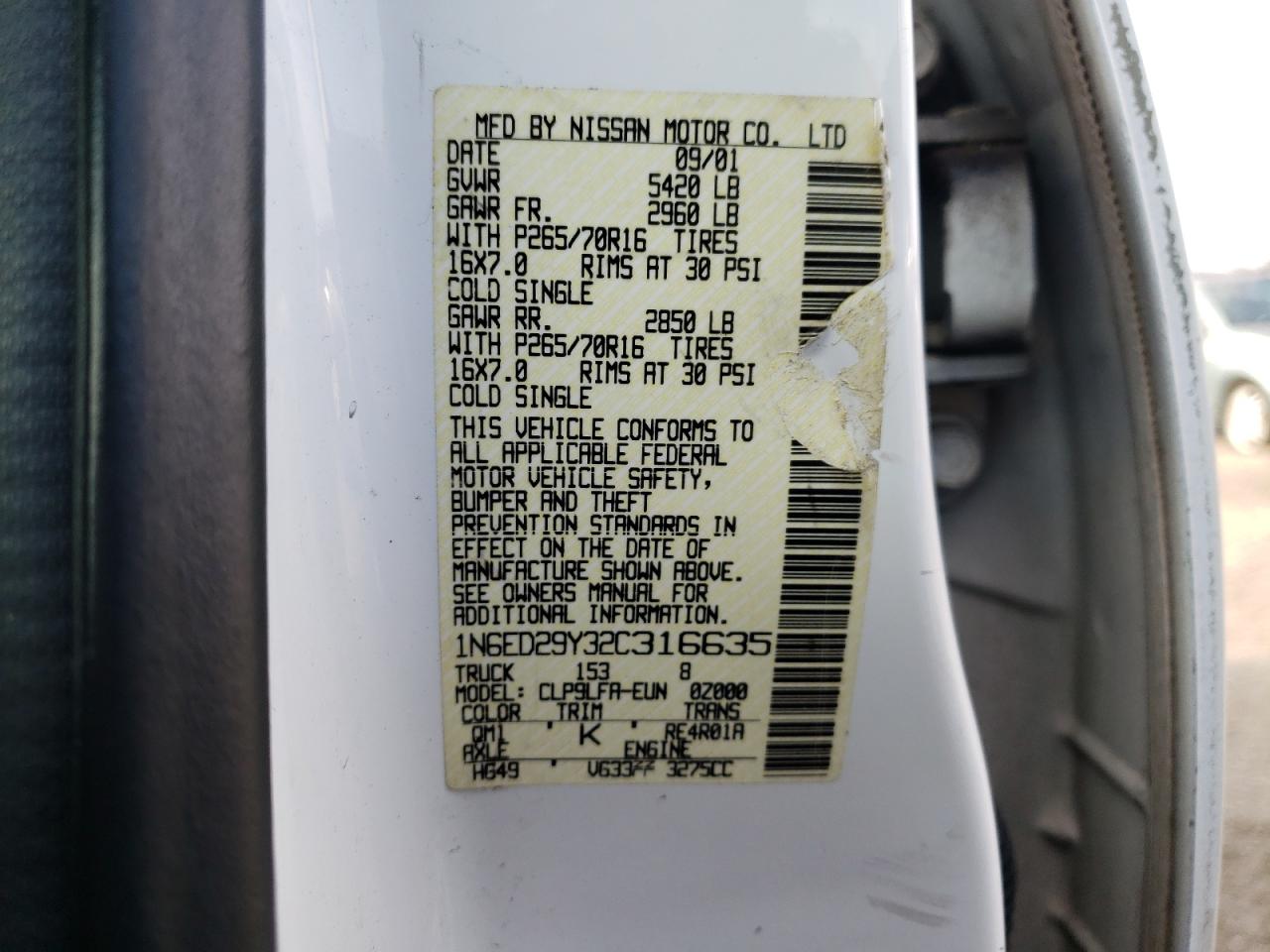Photo 10 from auction – 2002 NISSAN FRONTIER C with VIN 1N6ED29Y32C316635
