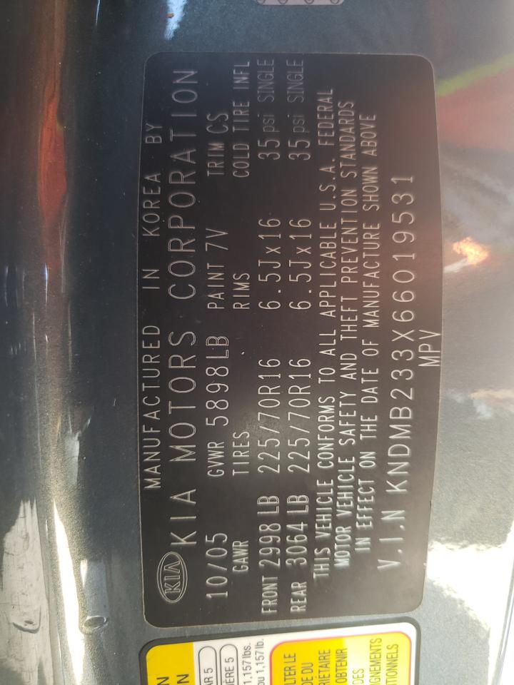 Photo 10 from auction – 2006 KIA SEDONA EX with VIN KNDMB233X66019531