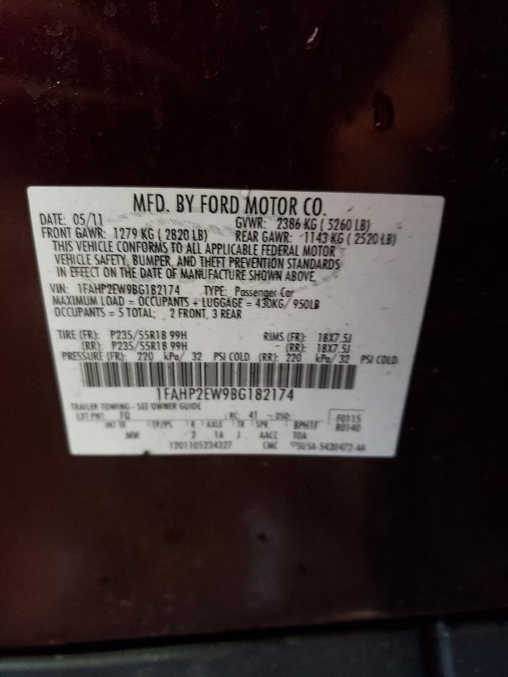 Photo 10 from auction – 2011 FORD TAURUS SEL with VIN 1FAHP2EW9BG182174