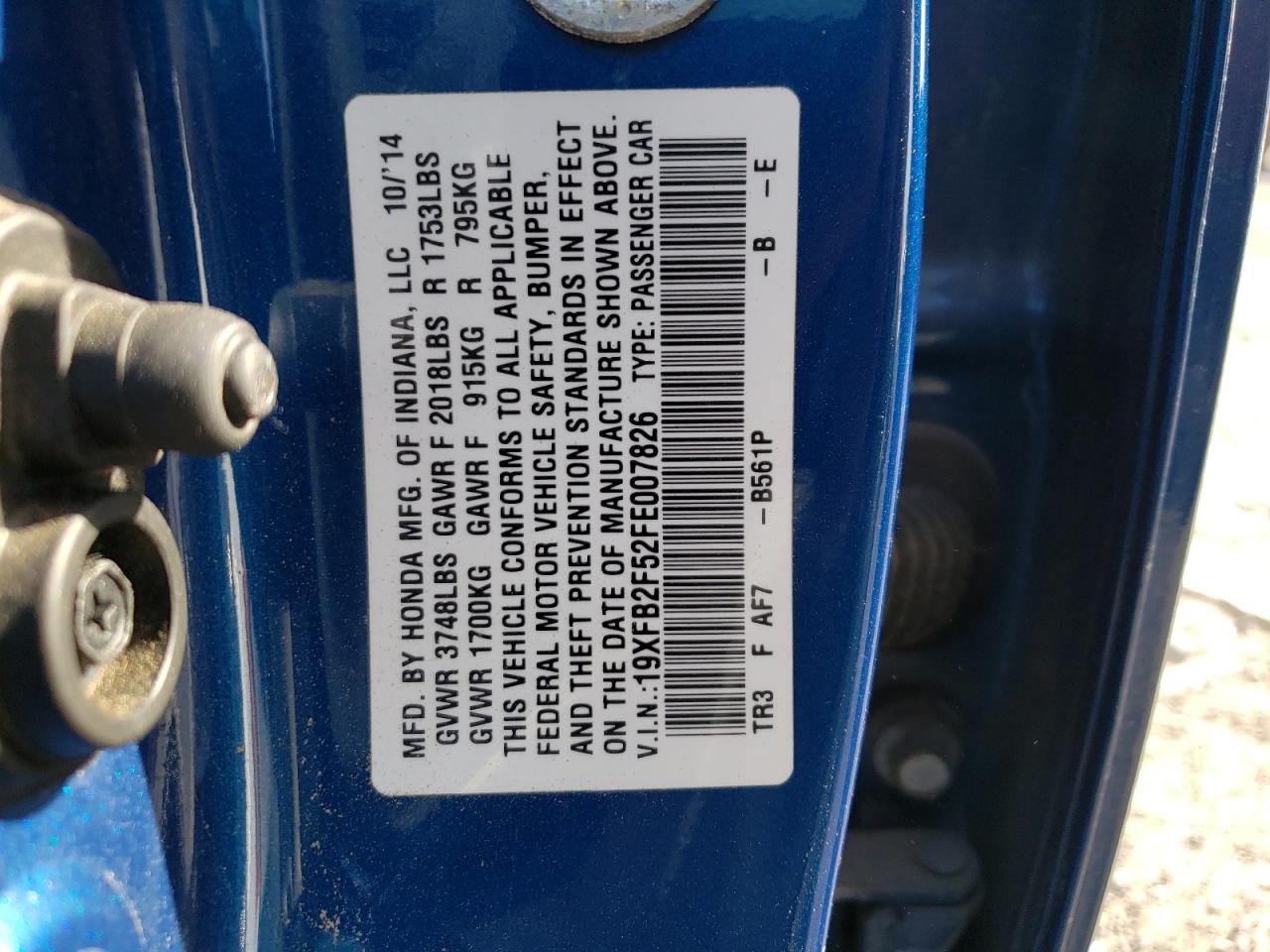 Photo 10 from auction – 2015 HONDA CIVIC LX with VIN 19XFB2F52FE007826