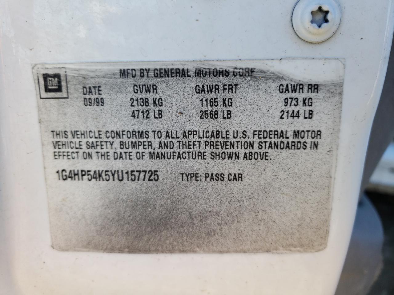 Photo 10 from auction – 2000 BUICK LESABRE CU with VIN 1G4HP54K5YU157725