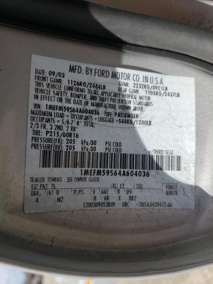 Photo 10 from auction – 2004 MERCURY SABLE LS P with VIN 1MEFM59S64A604036