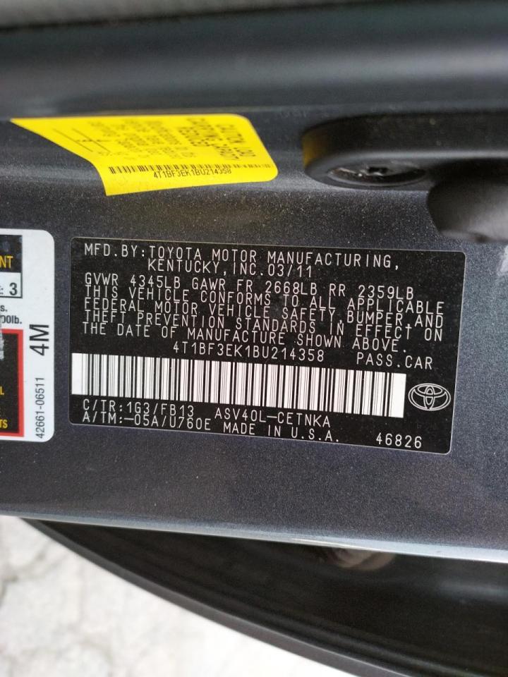 Photo 10 from auction – 2011 TOYOTA CAMRY BASE with VIN 4T1BF3EK1BU214358
