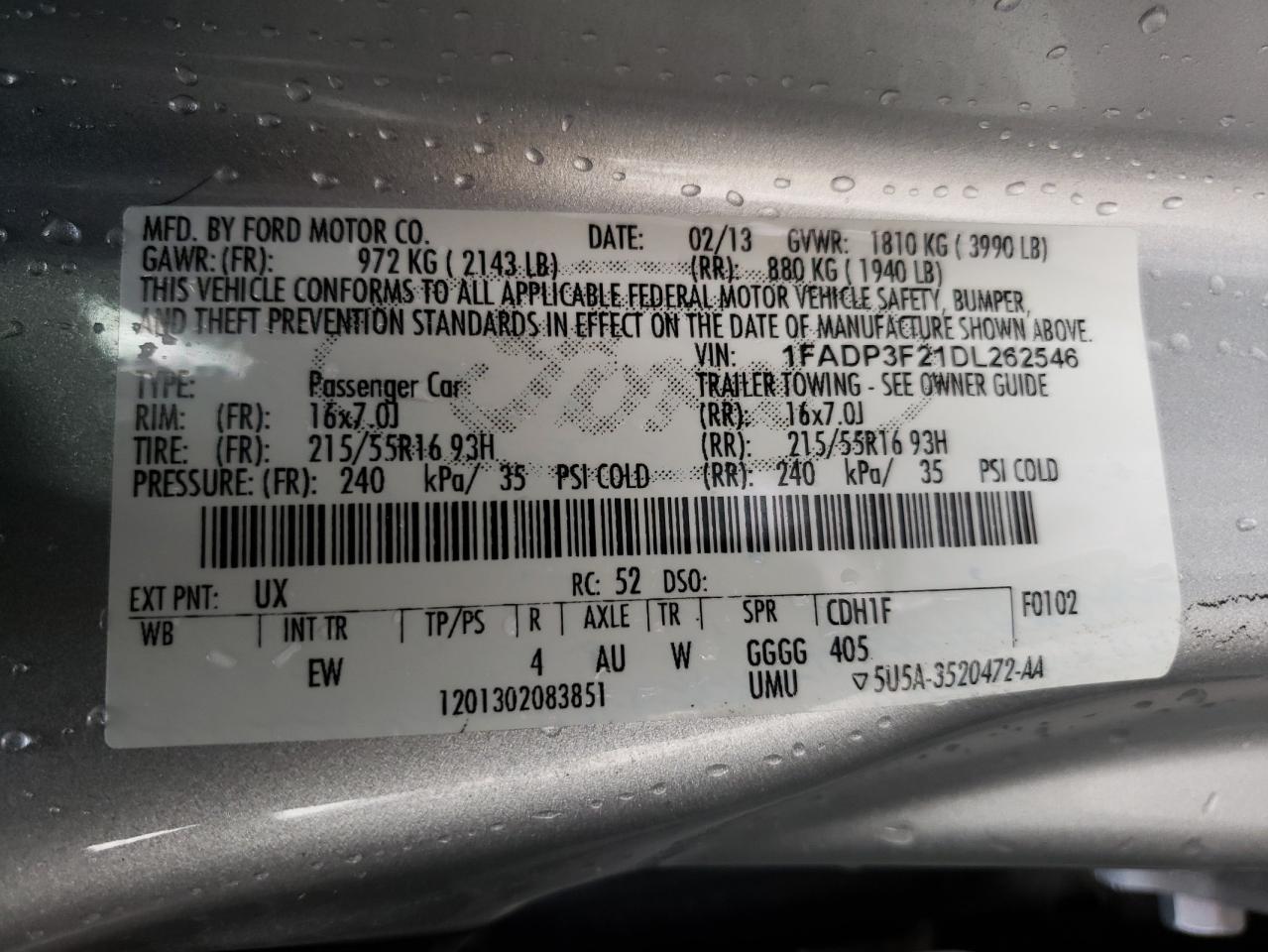 Photo 10 from auction – 2013 FORD FOCUS SE with VIN 1FADP3F21DL262546