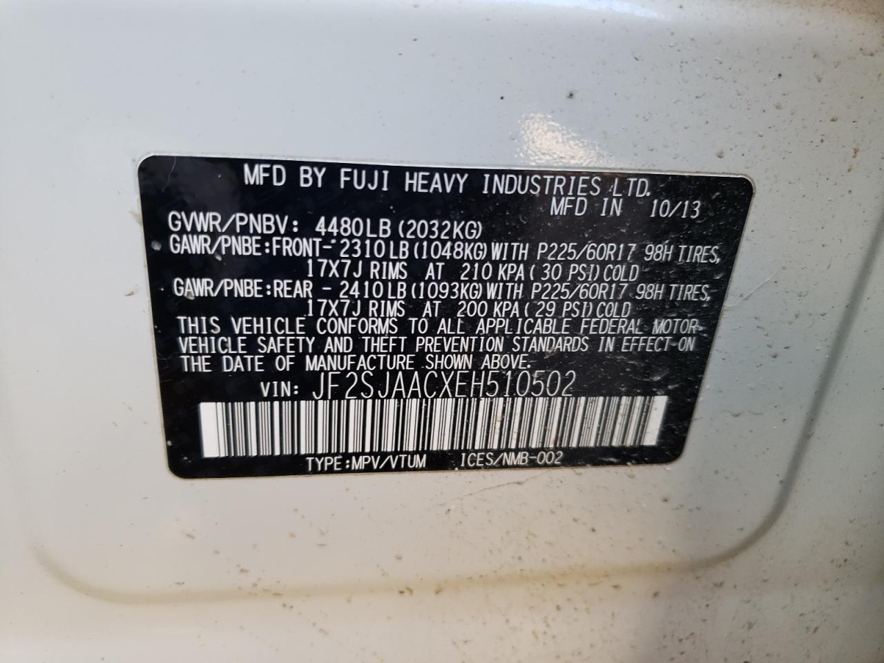 Photo 10 from auction – 2014 SUBARU FORESTER 2 with VIN JF2SJAACXEH510502