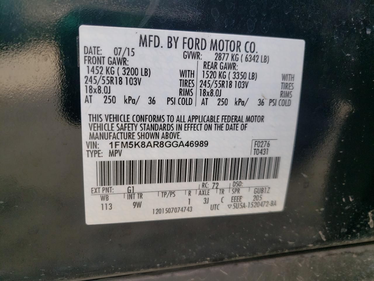 Photo 10 from auction – 2016 FORD EXPLORER P with VIN 1FM5K8AR8GGA46989