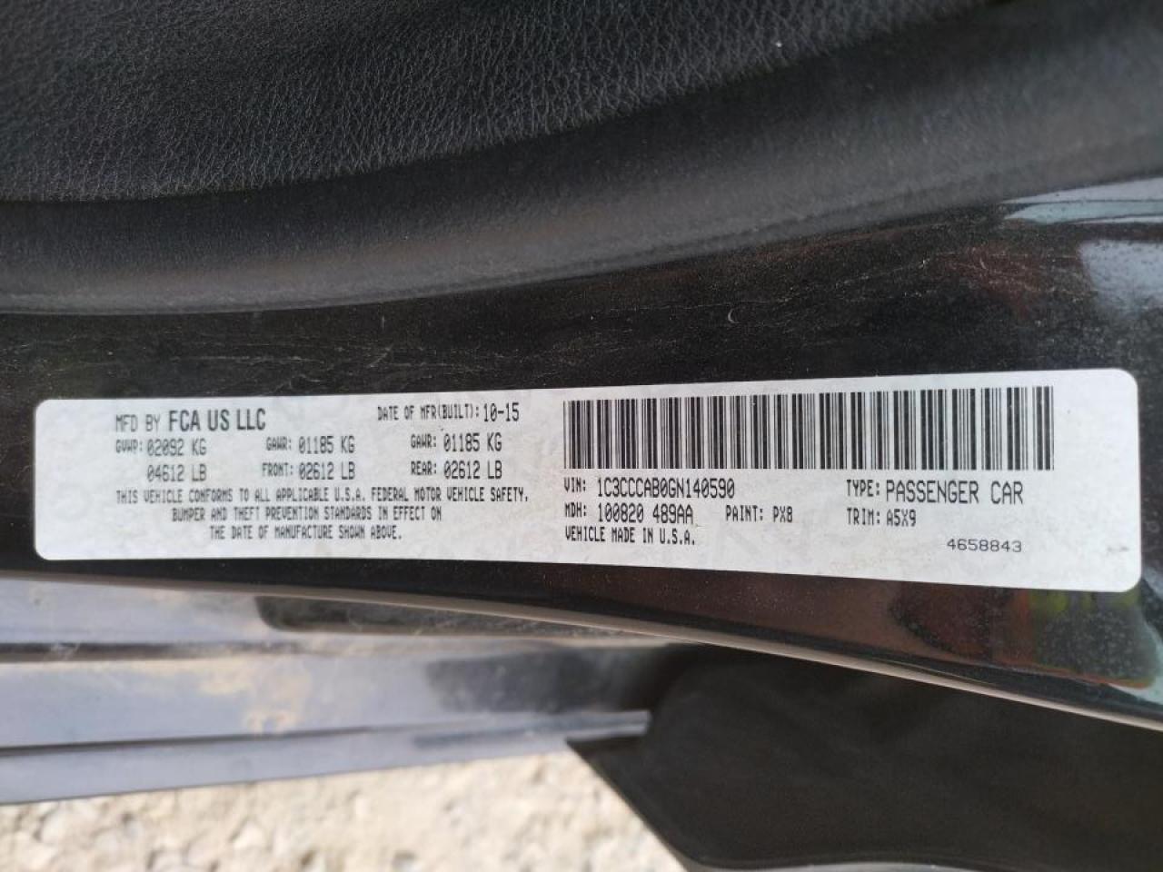 Photo 10 from auction – 2016 CHRYSLER 200 LIMITE with VIN 1C3CCCAB0GN140590
