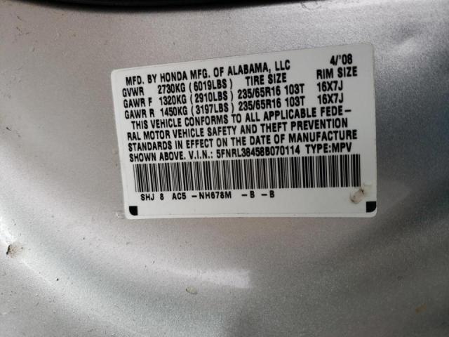 Photo 10 from auction – 2008 HONDA ODYSSEY EX with VIN 5FNRL38458B070114