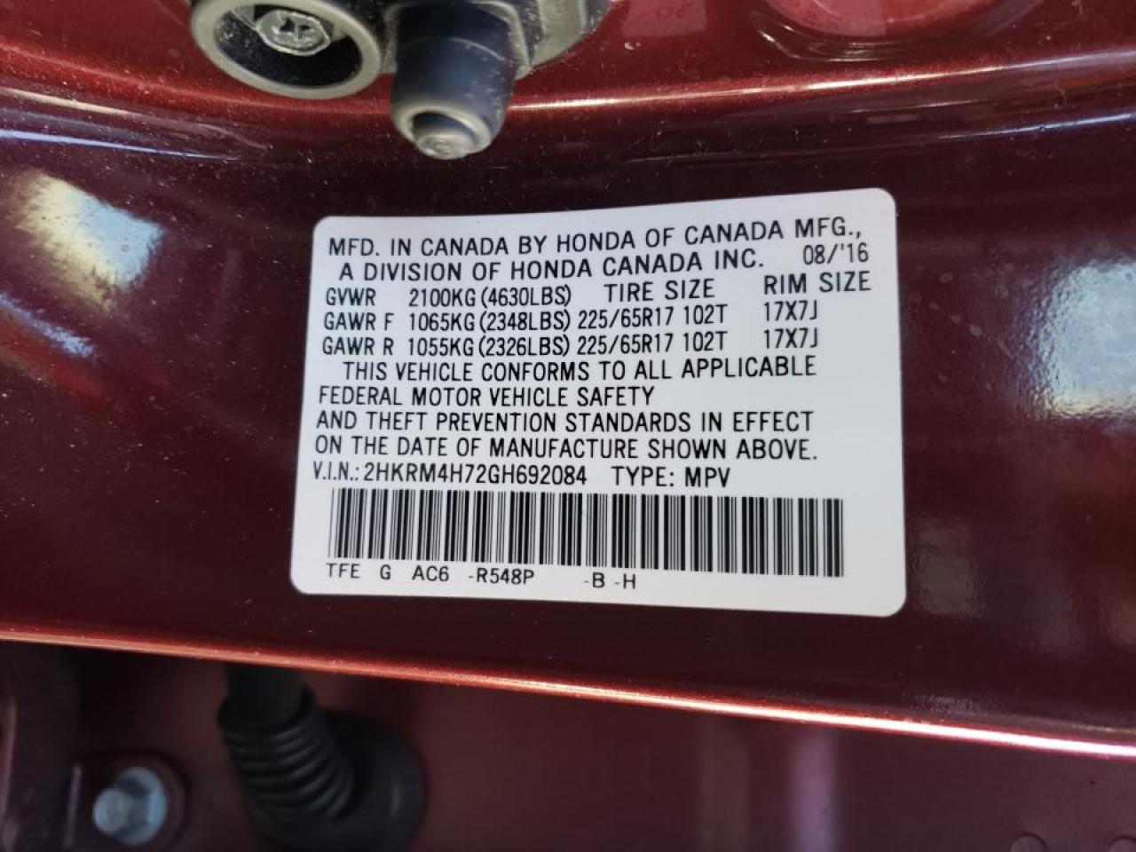 Photo 10 from auction – 2016 HONDA CR-V EXL with VIN 2HKRM4H72GH692084