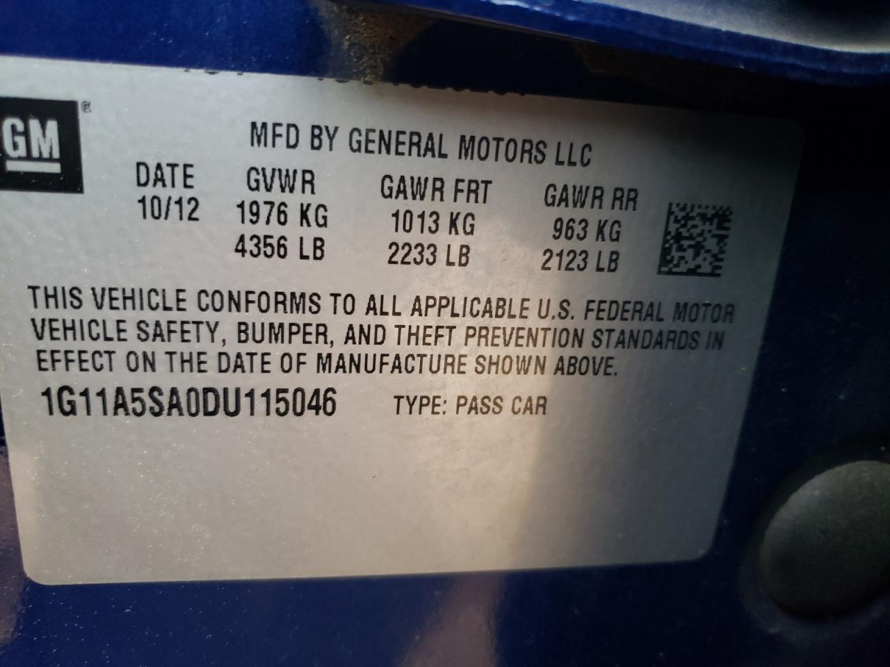 Photo 10 from auction – 2013 CHEVROLET MALIBU LS with VIN 1G11A5SA0DU115046