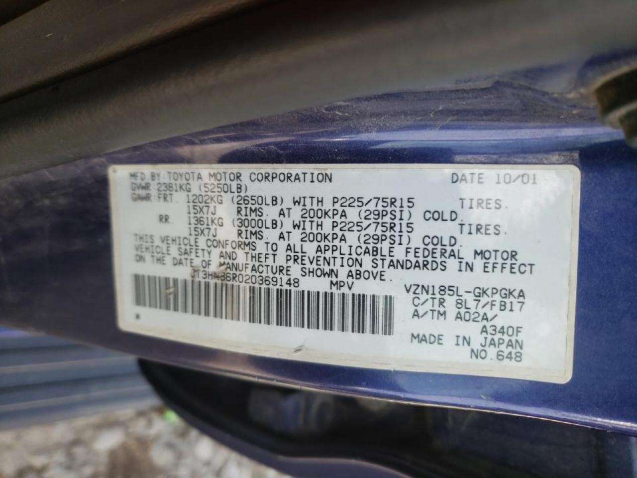 Photo 10 from auction – 2002 TOYOTA 4RUNNER SR with VIN JT3HN86R020369148