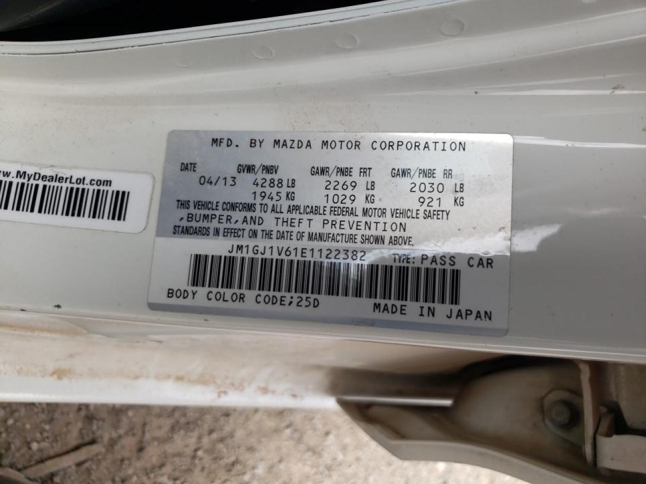 Photo 10 from auction – 2014 MAZDA 6 TOURING with VIN JM1GJ1V61E1122382