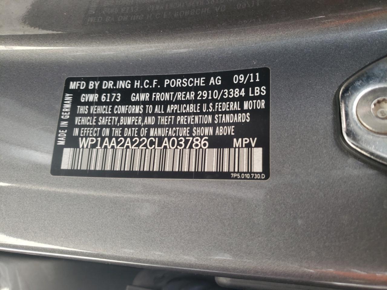 Photo 10 from auction – 2012 PORSCHE CAYENNE with VIN WP1AA2A22CLA03786