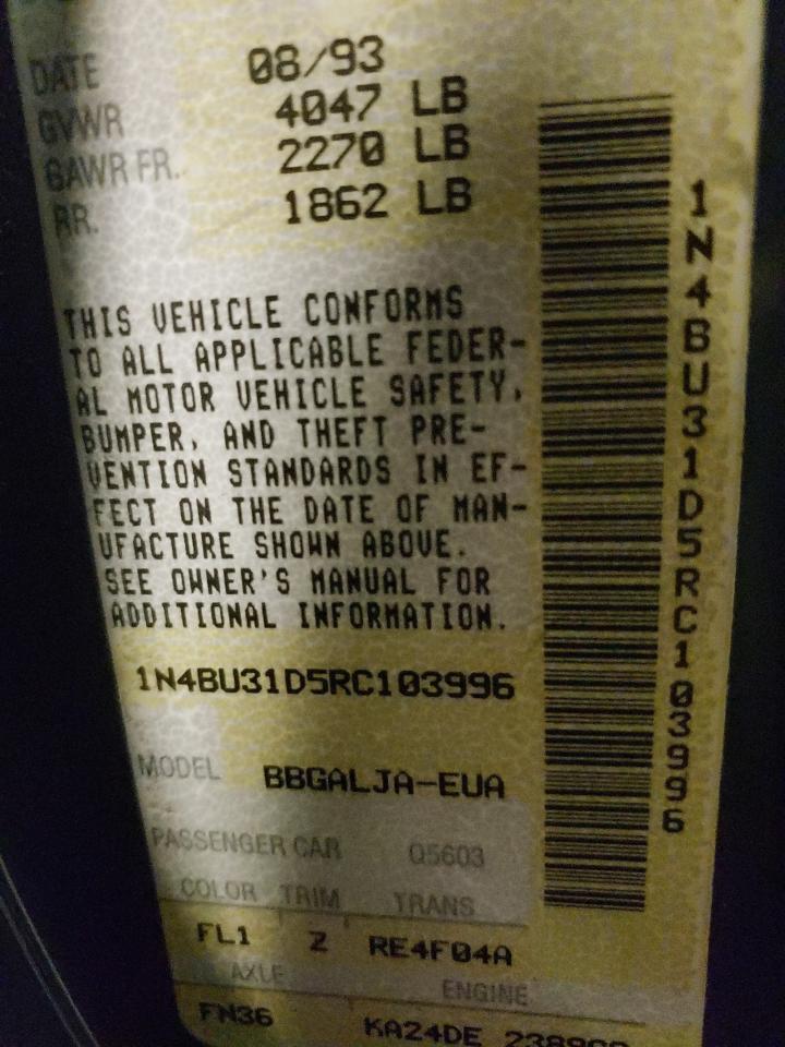Photo 10 from auction – 1994 NISSAN ALTIMA XE with VIN 1N4BU31D5RC103996