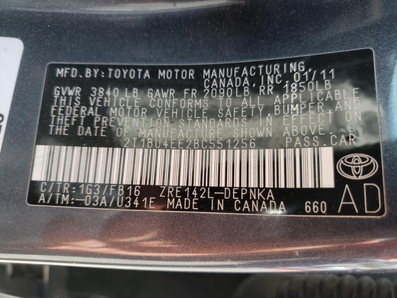 Photo 10 from auction – 2011 TOYOTA COROLA with VIN 2T1BU4EE2BC551256
