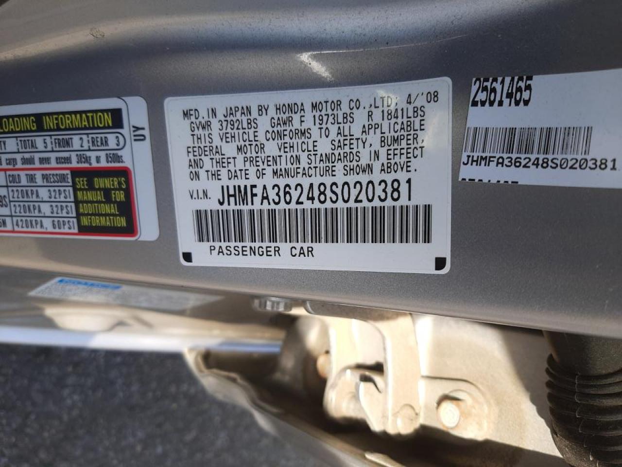 Photo 10 from auction – 2008 HONDA CIVIC HYBR with VIN JHMFA36248S020381