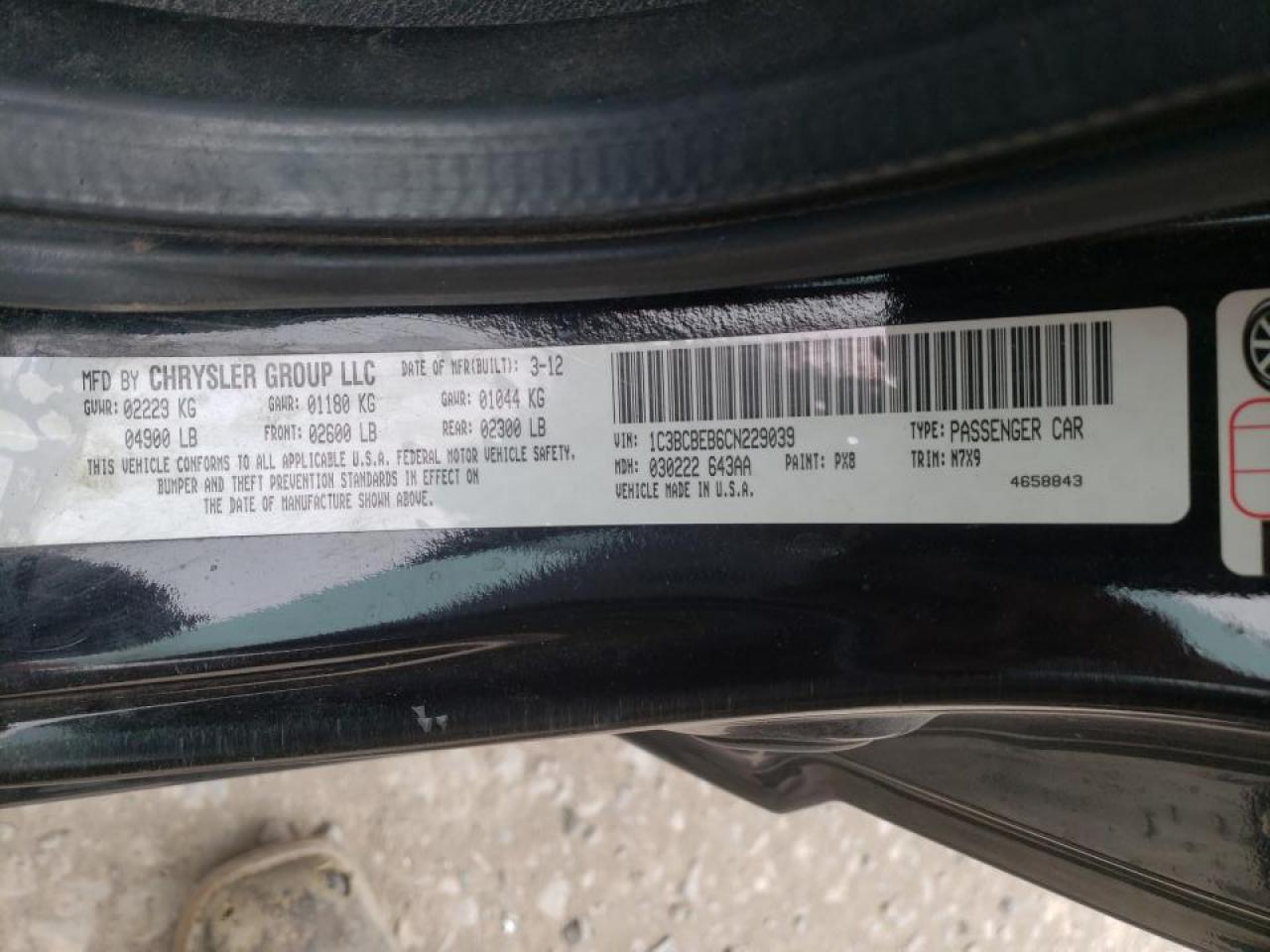 Photo 10 from auction – 2012 CHRYSLER 200 TOURIN with VIN 1C3BCBEB6CN229039