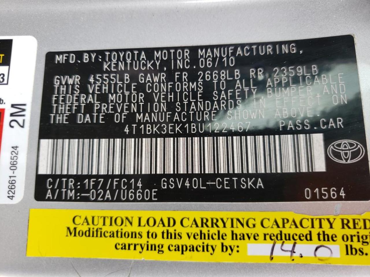 Photo 10 from auction – 2011 TOYOTA CAMRY SE with VIN 4T1BK3EK1BU122467