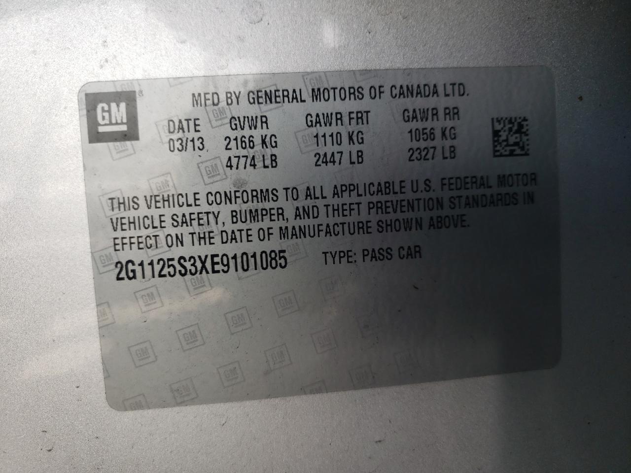 Photo 10 from auction – 2014 CHEVROLET IMPALA LT with VIN 2G1125S3XE9101085