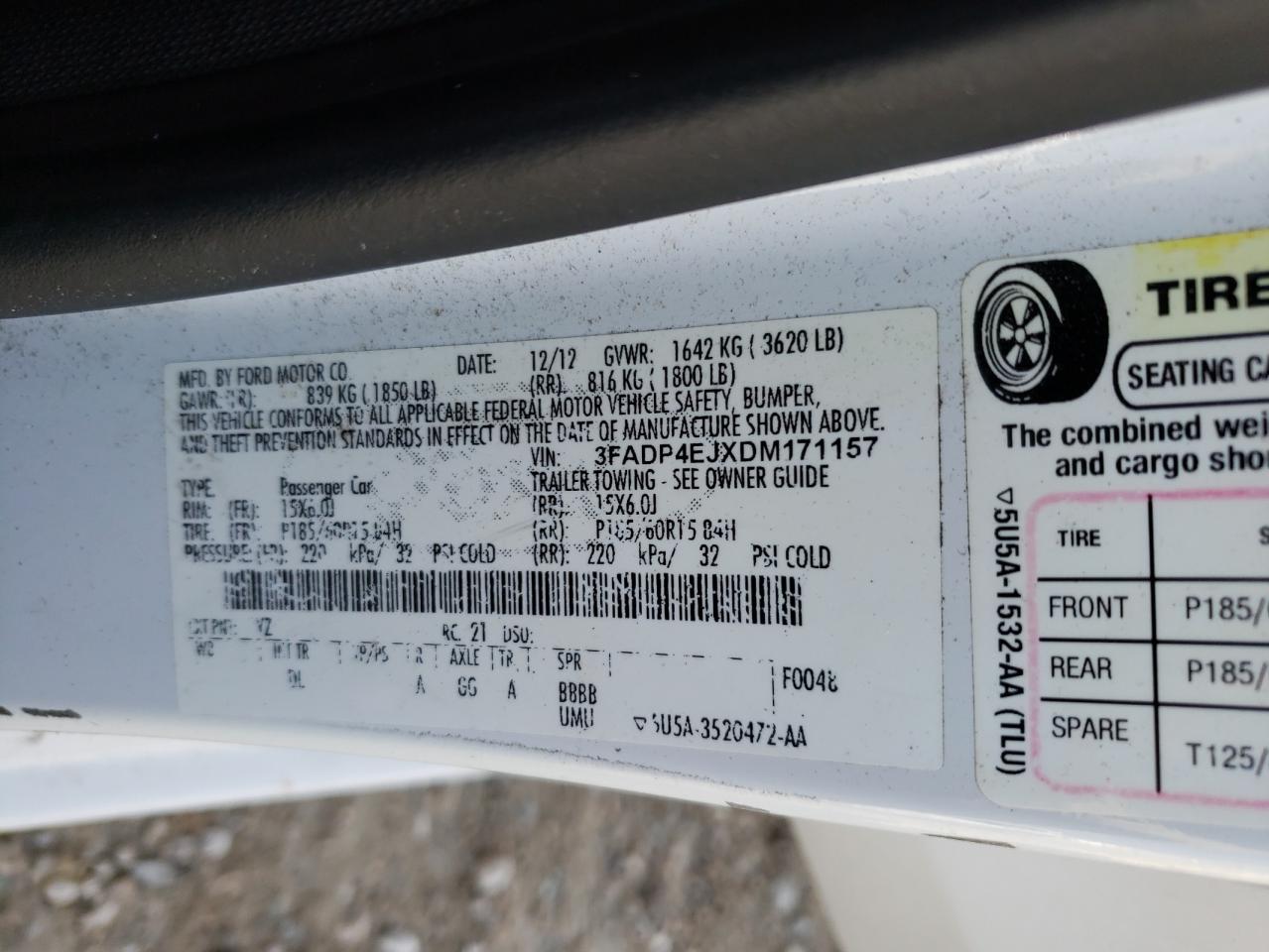 Photo 10 from auction – 2013 FORD FIESTA SE with VIN 3FADP4EJXDM171157