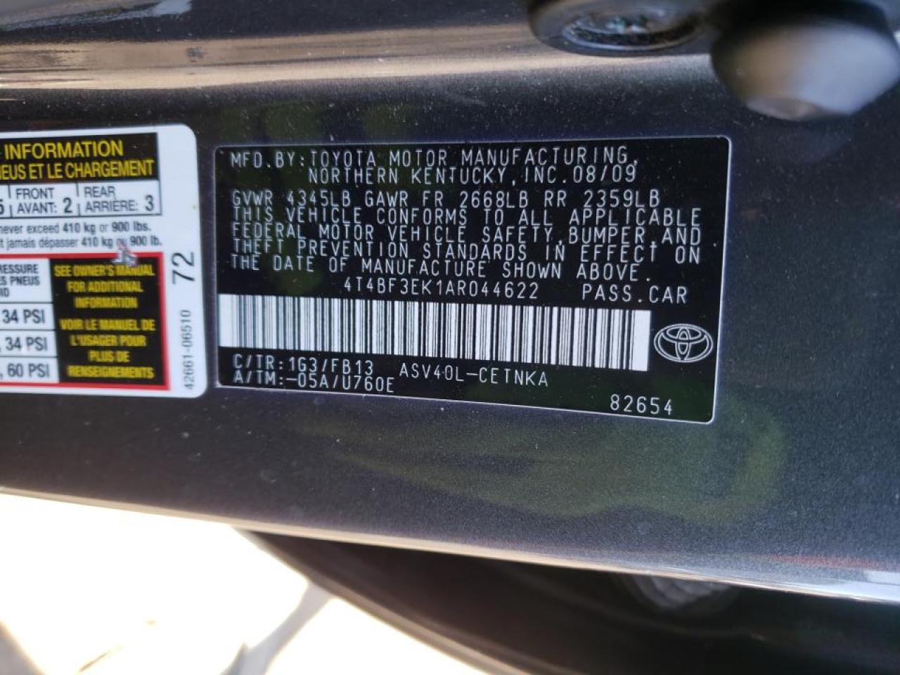 Photo 10 from auction – 2010 TOYOTA CAMRY BASE with VIN 4T4BF3EK1AR044622