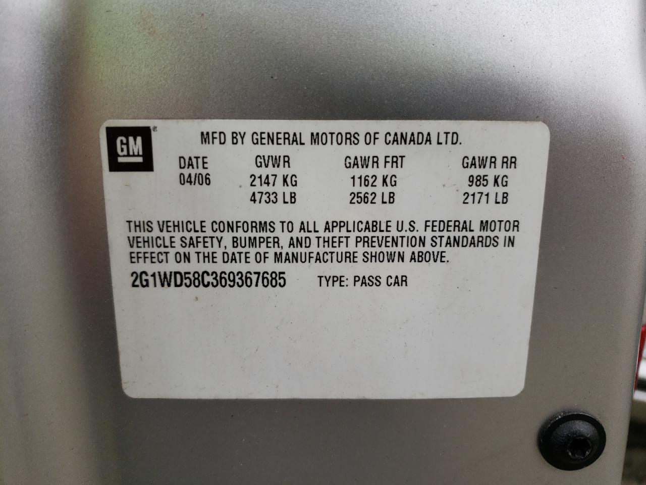 Photo 10 from auction – 2006 CHEVROLET IMPALA SUP with VIN 2G1WD58C369367685