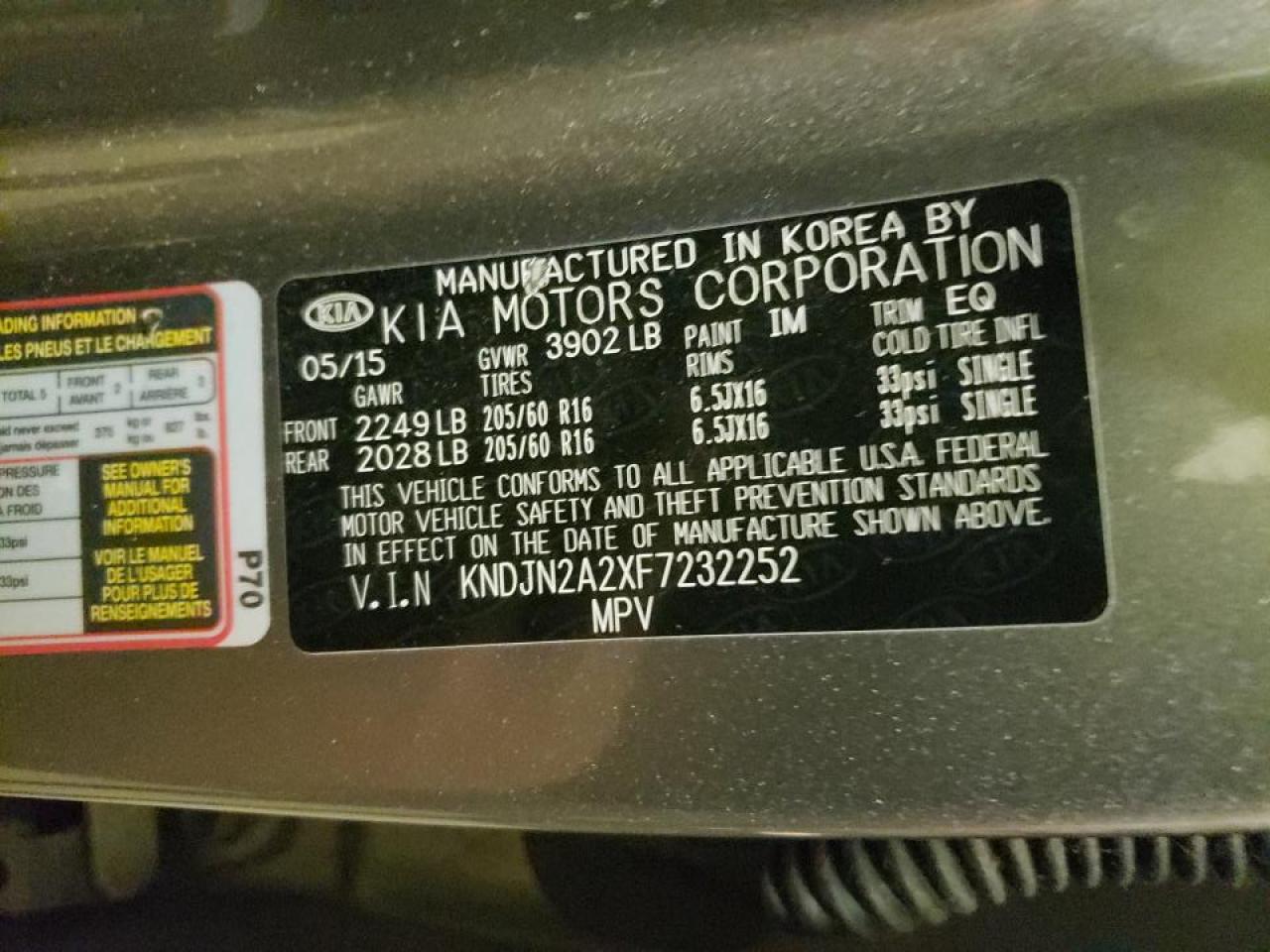 Photo 10 from auction – 2015 KIA SOUL with VIN KNDJN2A2XF7232252