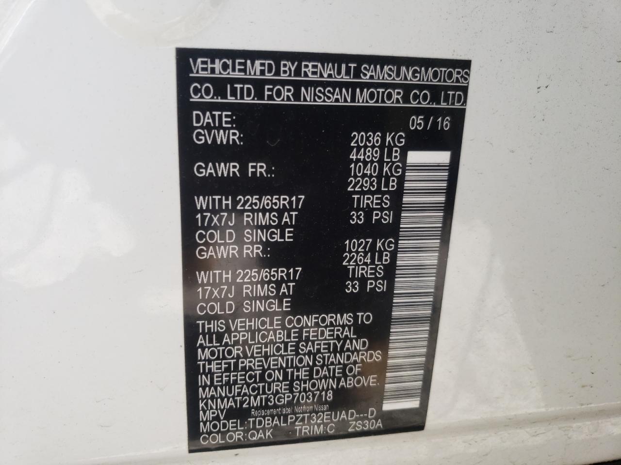 Photo 10 from auction – 2016 NISSAN ROGUE S with VIN KNMAT2MT3GP703718