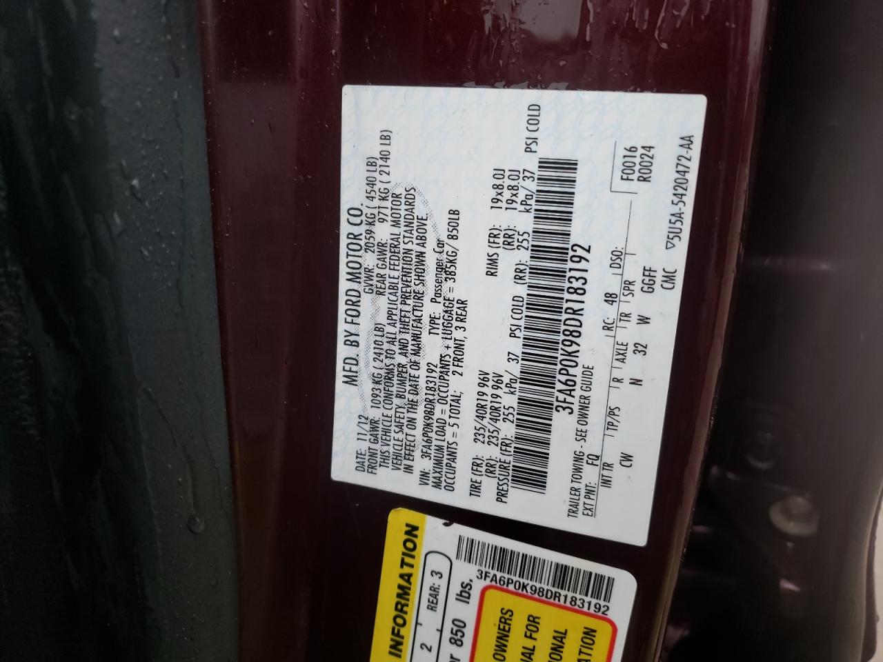 Photo 10 from auction – 2013 FORD 100 CLB WG with VIN 3FA6P0K98DR183192