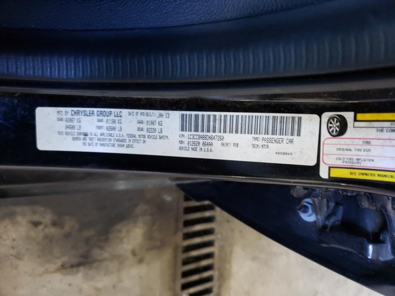 Photo 10 from auction – 2013 CHRYSLER 200 LX with VIN 1C3CCBAB8DN647260