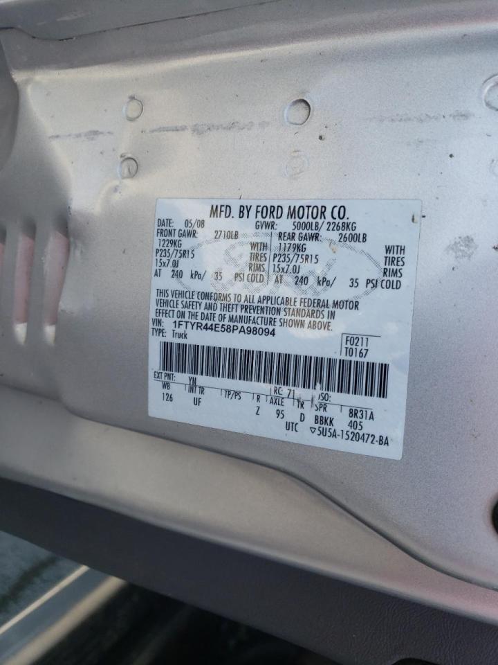 Photo 10 from auction – 2008 FORD RANGER SUP with VIN 1FTYR44E58PA98094