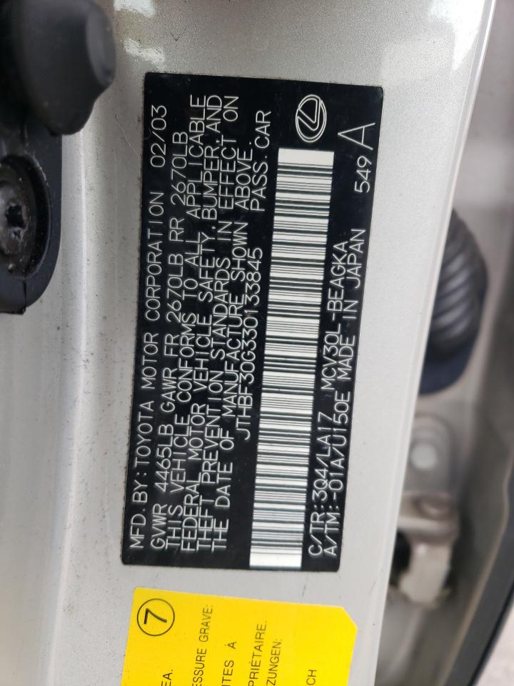 Photo 11 from auction – 2003 LEXUS ES 300 with VIN JTHBF30G330133845