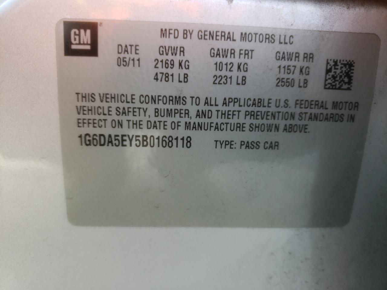 Photo 10 from auction – 2011 CADILLAC CTS with VIN 1G6DA5EY5B0168118